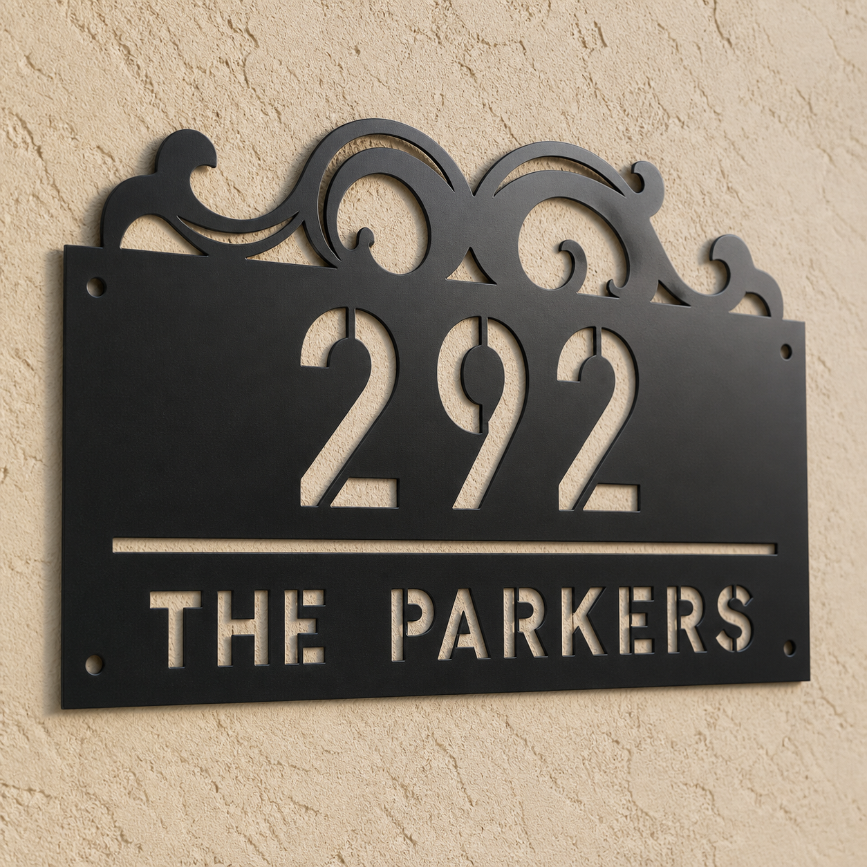 Scrollwork Crown metal address sign concept from the MCC studio archive